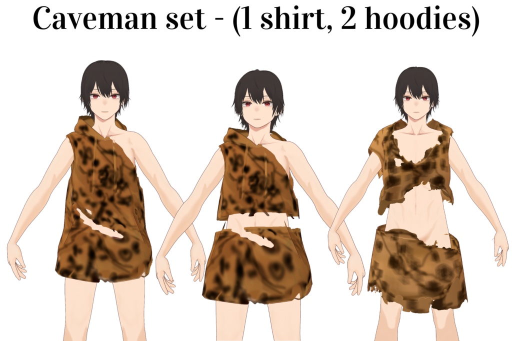 Caveman clothes set (Includes 2 hoodies, 1 shirt)