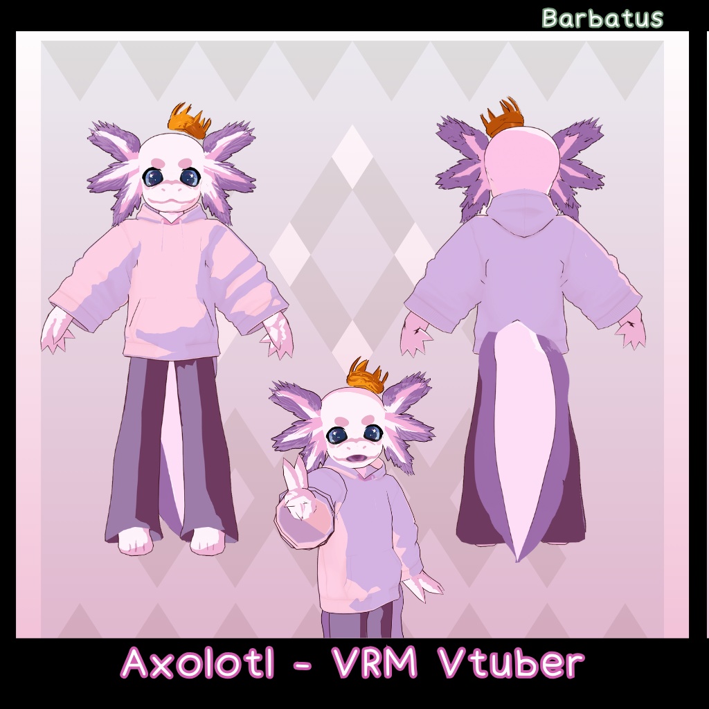 Axolotl furry 3D Vtuber (VRM - Vroid File)