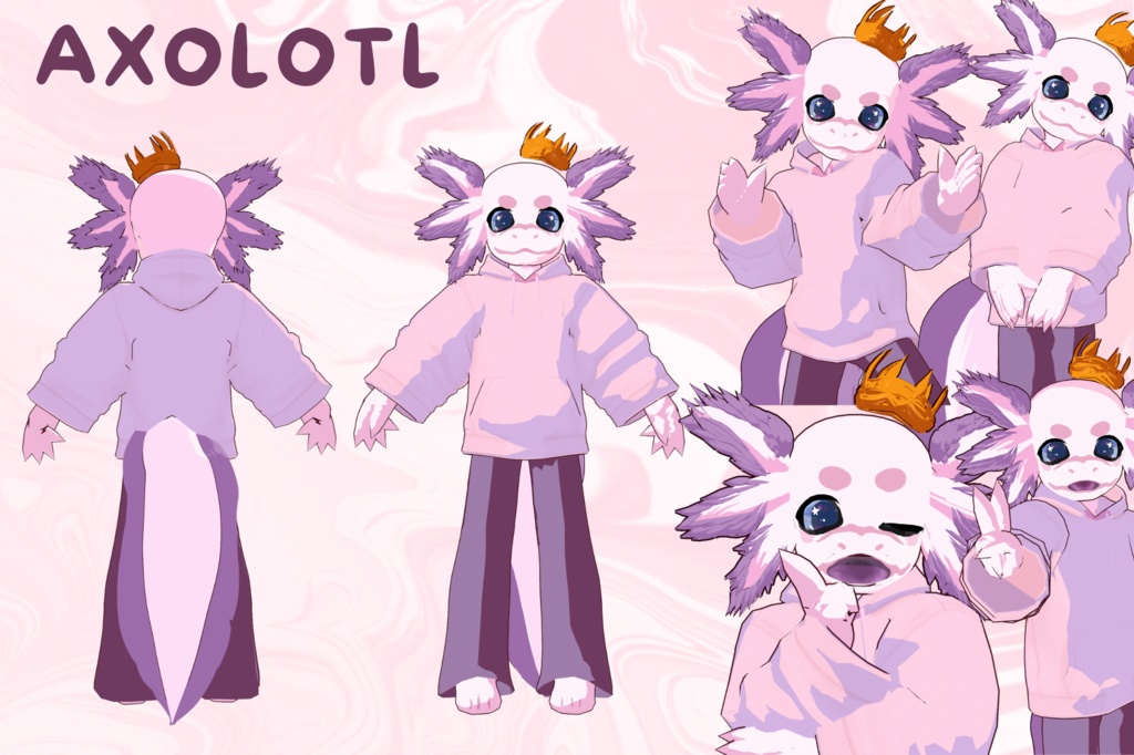Axolotl furry 3D Vtuber (VRM - Vroid File)