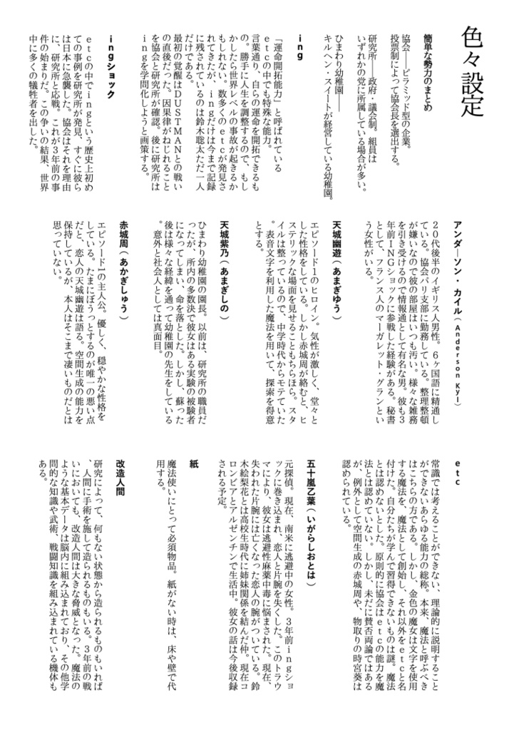 「演劇が終わった後」私を忘れないでください。-春の姫-「設定集」