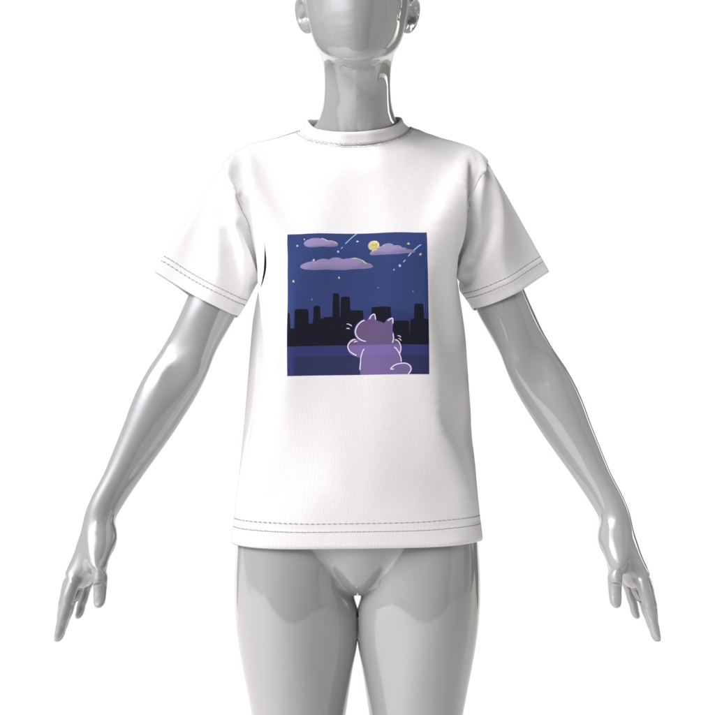 シティポップにゃお(パープル)ビックシルエットTシャツ