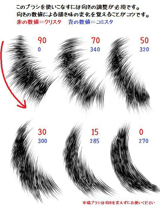 コミスタ・クリスタ用ブラシ素材_毛・長毛10種