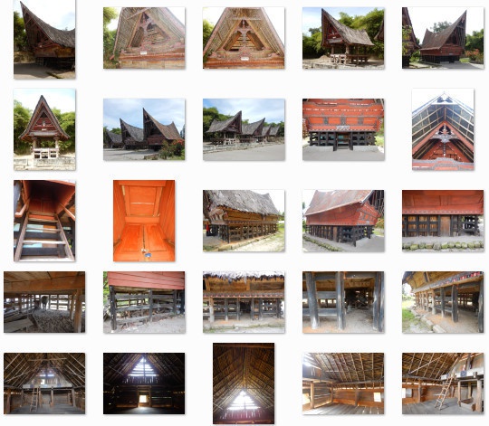 船状屋根の家屋と民族衣装:写真素材集