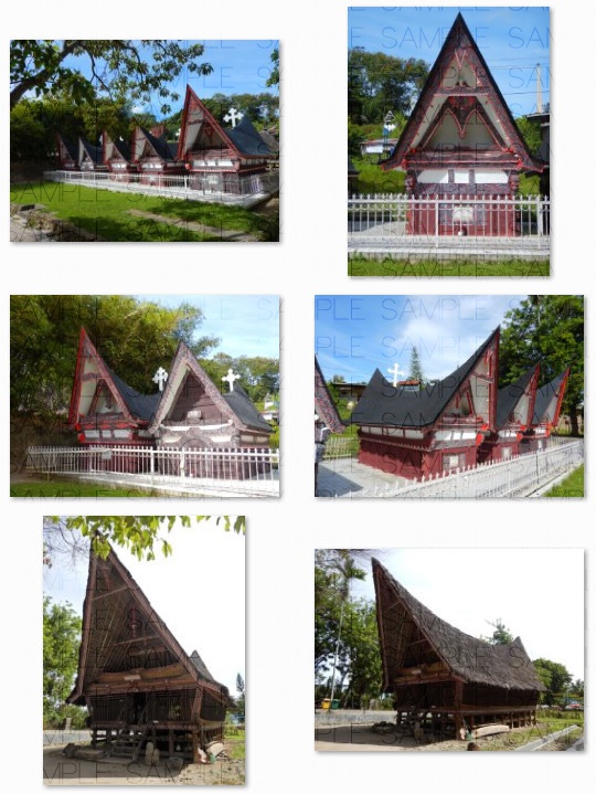 船状屋根の家屋と民族衣装:写真素材集