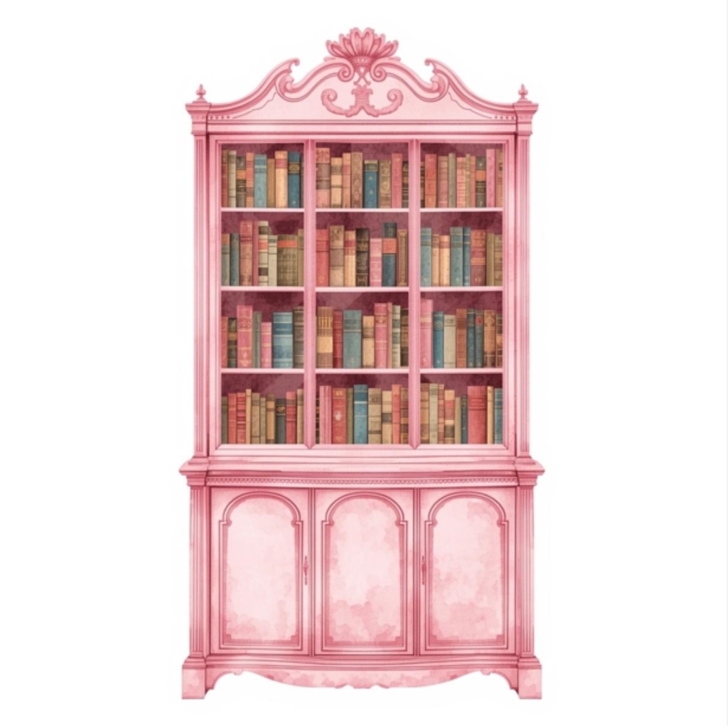 【ピンクリビングシリーズ】 水彩アンティーク風クリップアート12点セット|PNG背景透過