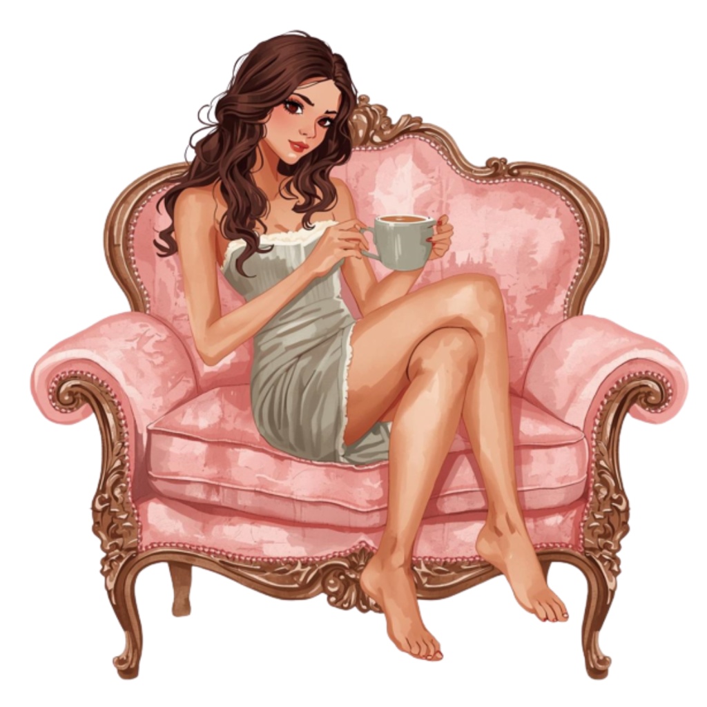 【ピンクリビングシリーズ】 水彩アンティーク風クリップアート12点セット|PNG背景透過