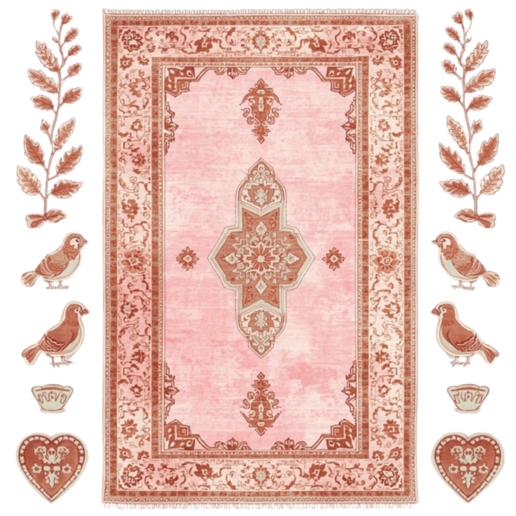 【ピンクリビングシリーズ】 水彩アンティーク風クリップアート12点セット|PNG背景透過