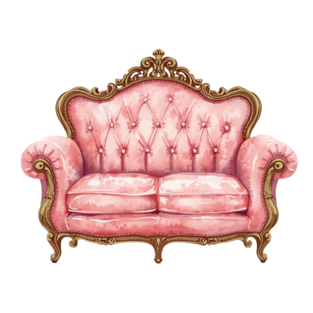 【ピンクリビングシリーズ】 水彩アンティーク風クリップアート12点セット|PNG背景透過