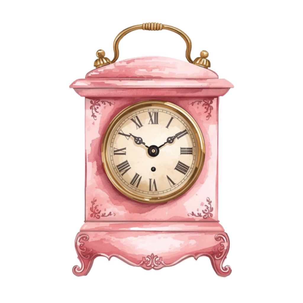 【ピンクリビングシリーズ】 水彩アンティーク風クリップアート12点セット|PNG背景透過