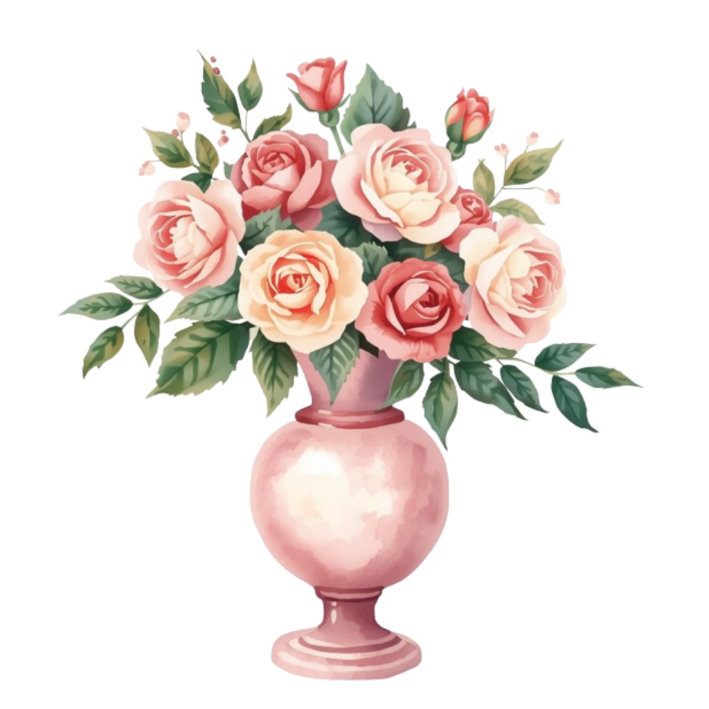 【ピンクリビングシリーズ】 水彩アンティーク風クリップアート12点セット|PNG背景透過