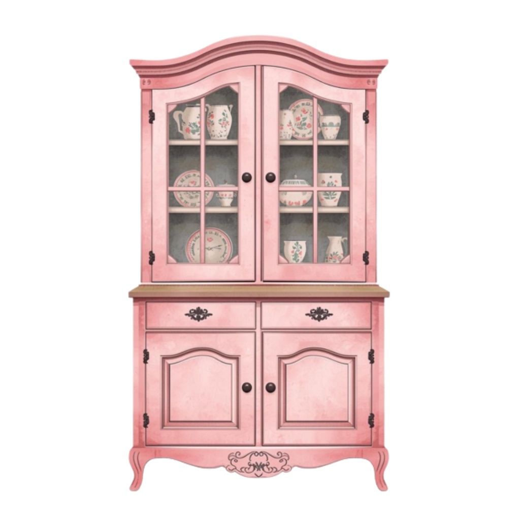 【キッチンシリーズ】水彩ピンクのアンティーク風クリップアート12点セット|PNG背景透過