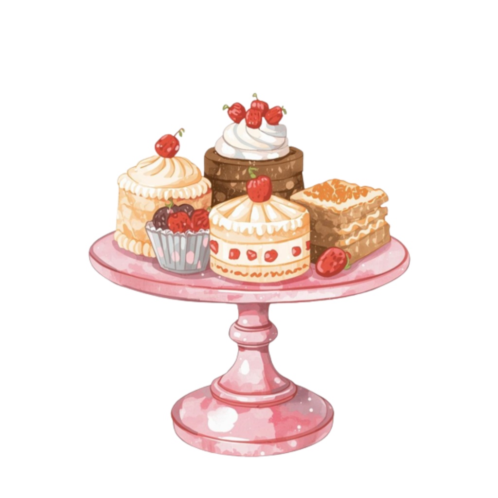 【キッチンシリーズ】水彩ピンクのアンティーク風クリップアート12点セット|PNG背景透過