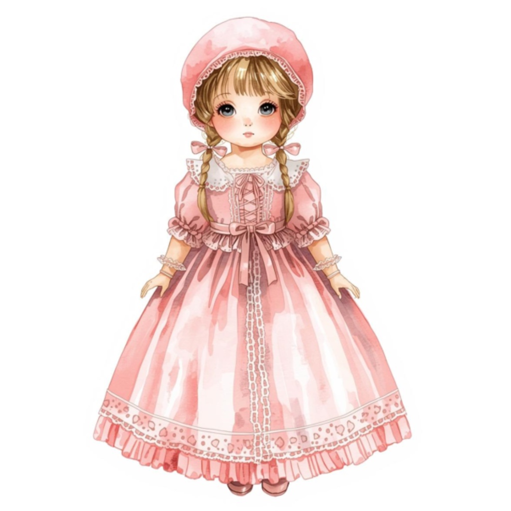 水彩ピンクのかわいい寝室アイテムセット(全12点)|クリップアートPNG背景透過