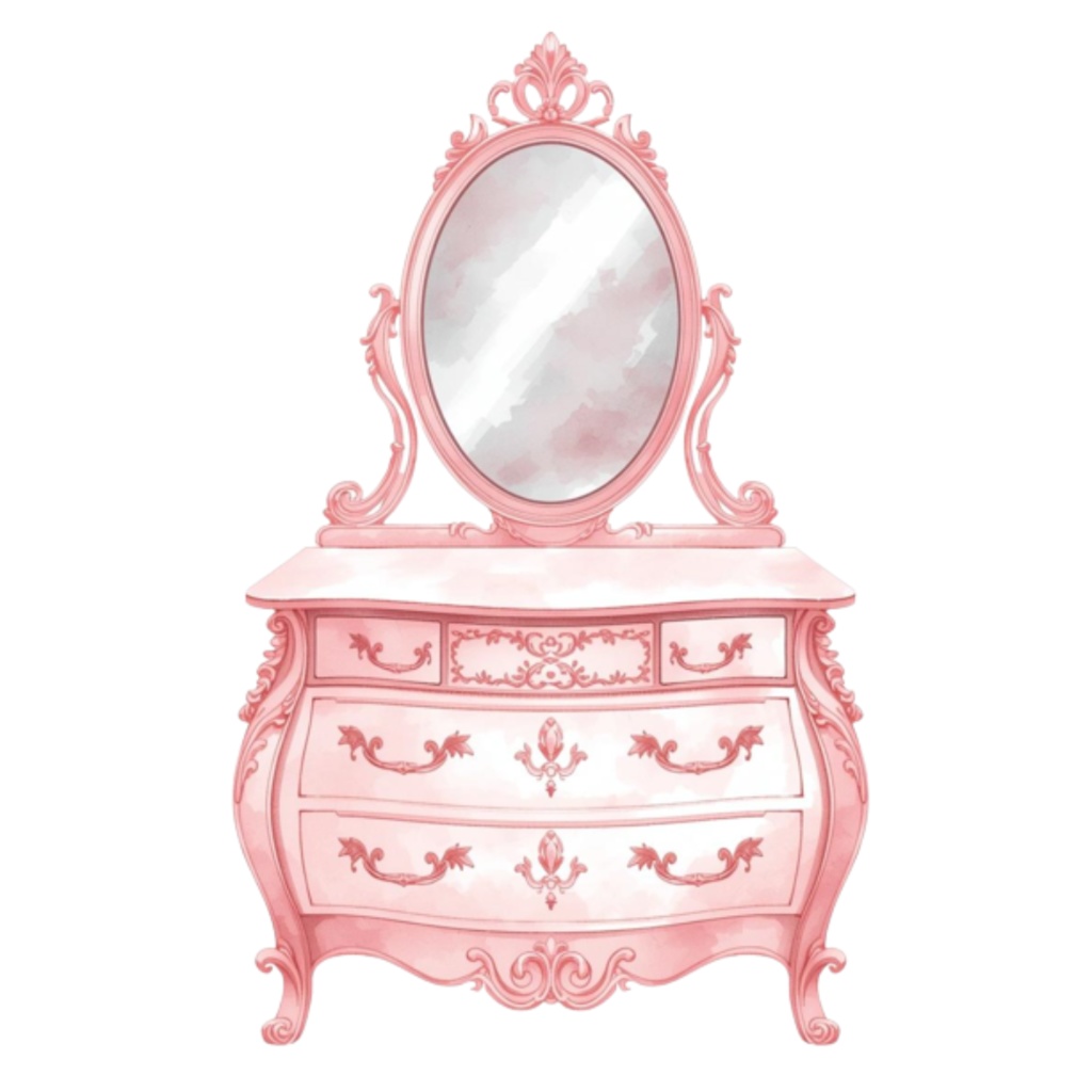 水彩ピンクのかわいい寝室アイテムセット(全12点)|クリップアートPNG背景透過