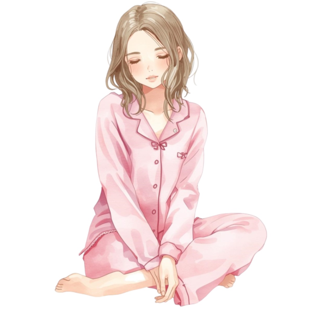 水彩ピンクのかわいい寝室アイテムセット(全12点)|クリップアートPNG背景透過