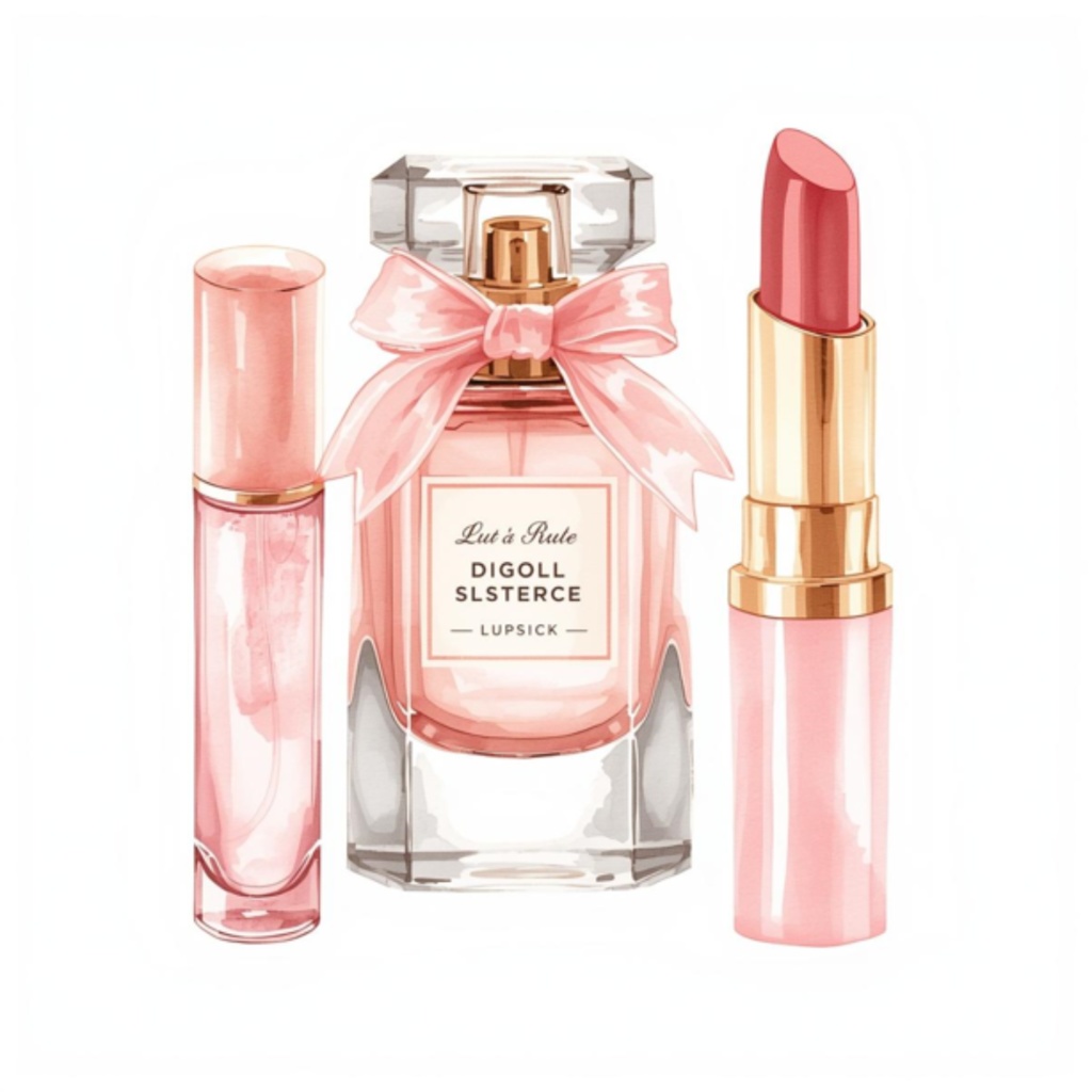 水彩ピンクのかわいい寝室アイテムセット(全12点)|クリップアートPNG背景透過