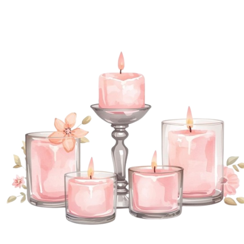 水彩ピンクのかわいいバスルームアイテムセット(全12点)|クリップアートPNG背景透過