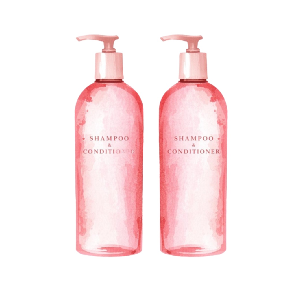 水彩ピンクのかわいいバスルームアイテムセット(全12点)|クリップアートPNG背景透過