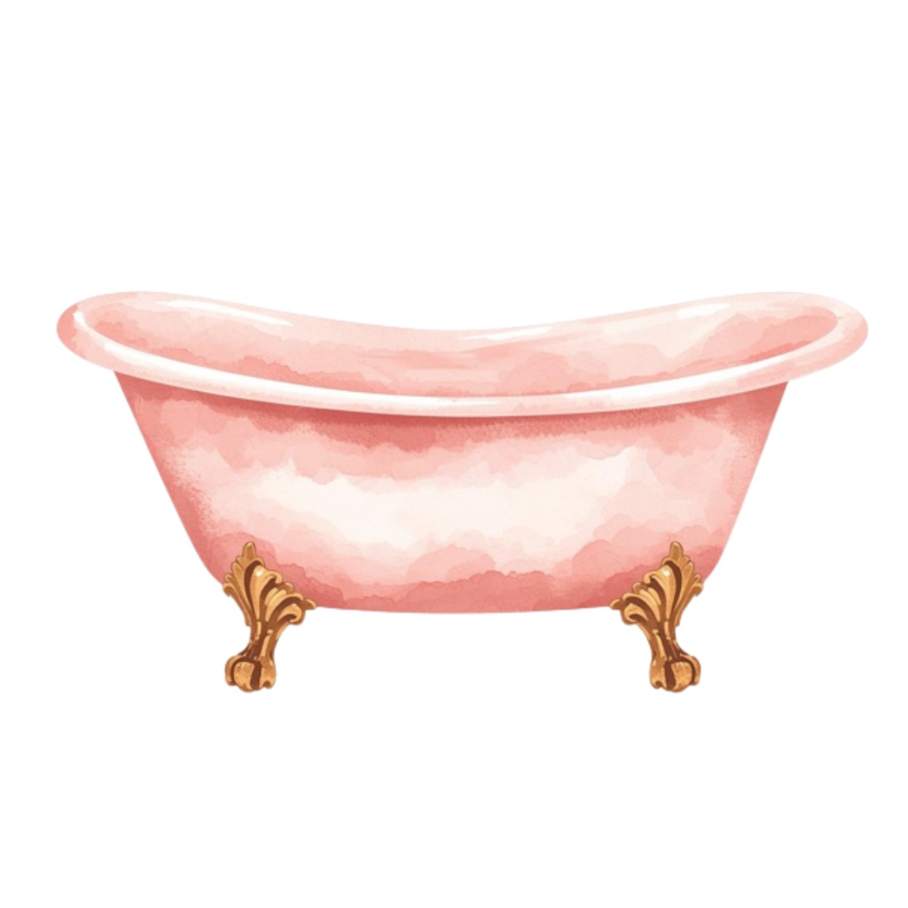 水彩ピンクのかわいいバスルームアイテムセット(全12点)|クリップアートPNG背景透過
