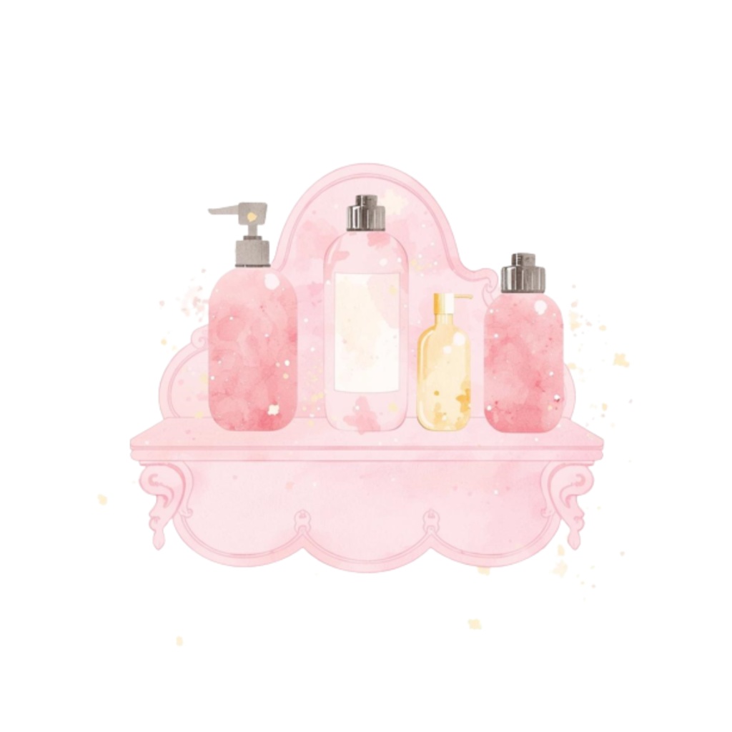 水彩ピンクのかわいいバスルームアイテムセット(全12点)|クリップアートPNG背景透過