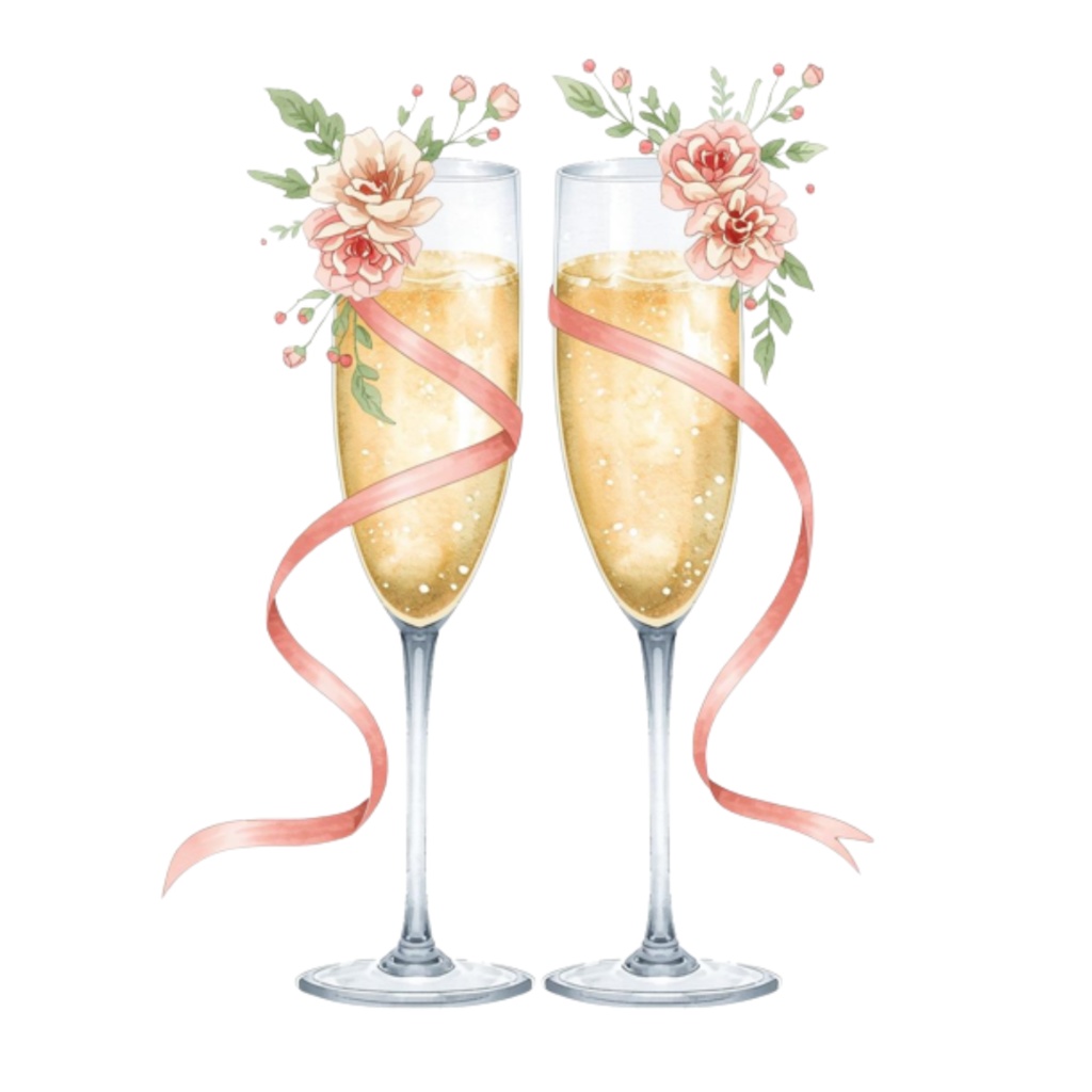 水彩ピンクのブライダルアイテムセット(全12点)|ウェディングクリップアートPNG背景透過