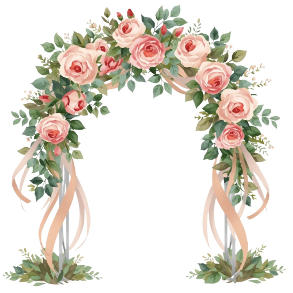 水彩ピンクのブライダルアイテムセット(全12点)|ウェディングクリップアートPNG背景透過