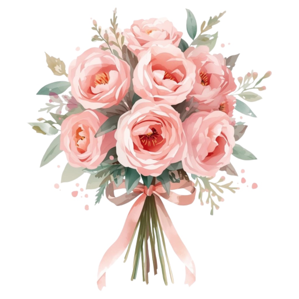 水彩ピンクのブライダルアイテムセット(全12点)|ウェディングクリップアートPNG背景透過