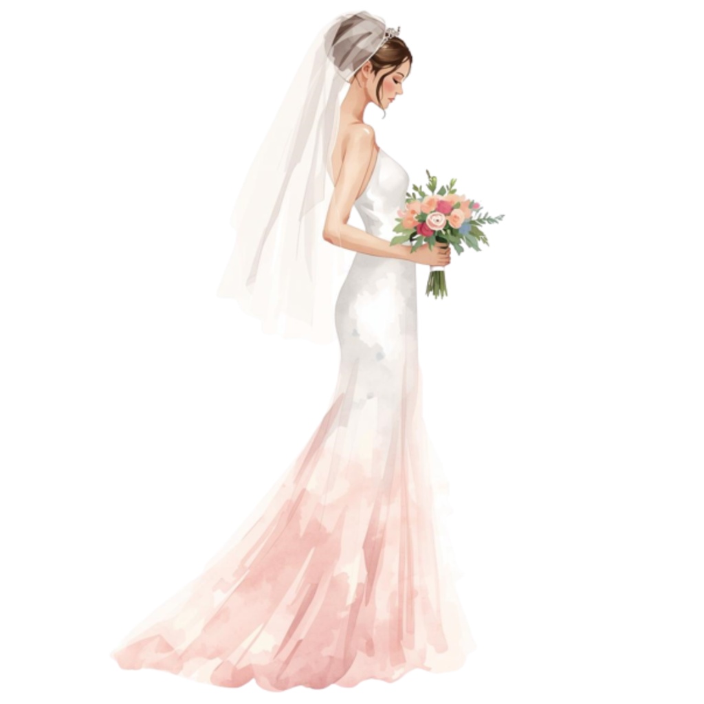 水彩ピンクのブライダルアイテムセット(全12点)|ウェディングクリップアートPNG背景透過