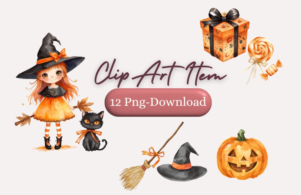 ハロウィン クリップアートセット – 水彩イラスト12点（PNG）背景透過