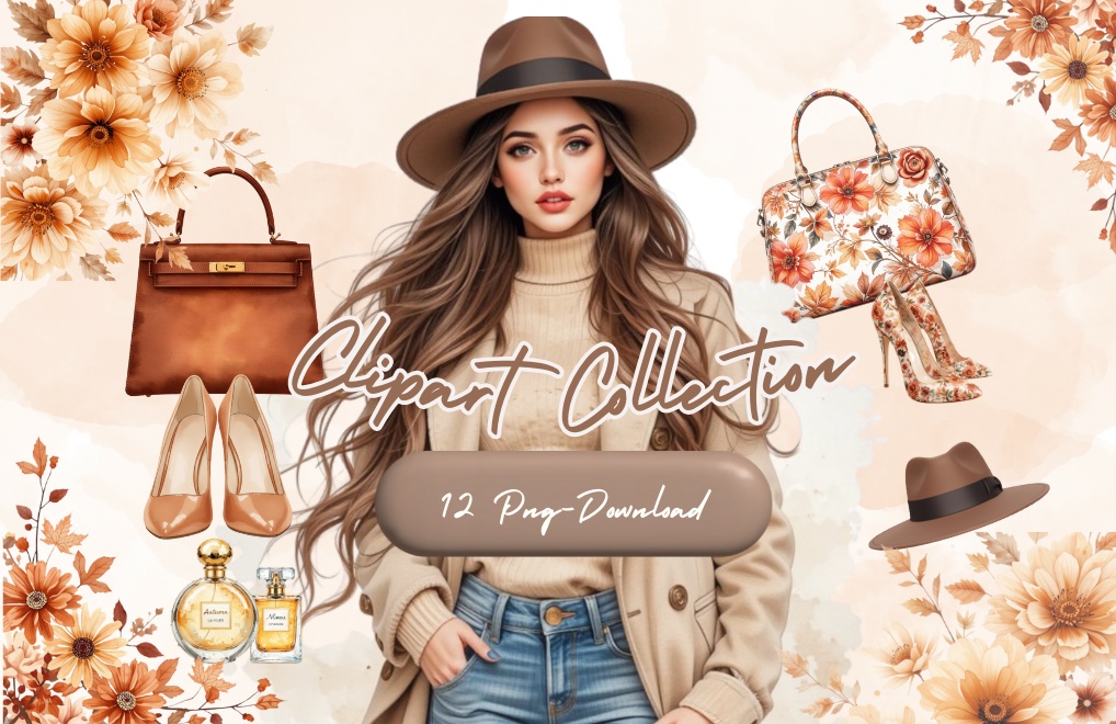 秋ファッションの水彩クリップアートセット（全15点）｜PNG Fall Fashion Watercolor Clipart Set (15 PNGs)