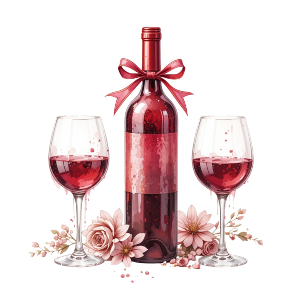 水彩ワイン&ぶどう クリップアートセット(全12点)|PNG Wine & Grapes Watercolor Clipart Set (12 PNGs)