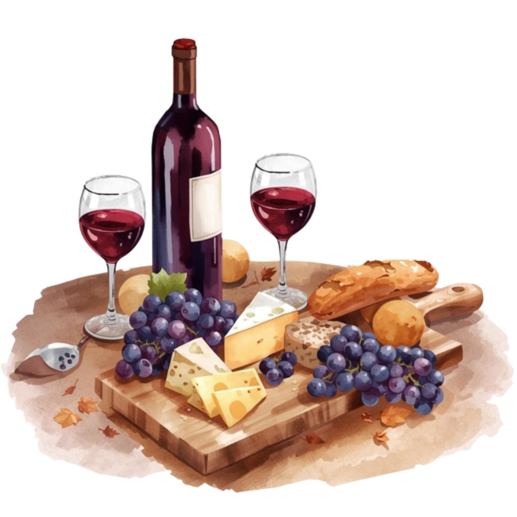 水彩ワイン&ぶどう クリップアートセット(全12点)|PNG Wine & Grapes Watercolor Clipart Set (12 PNGs)