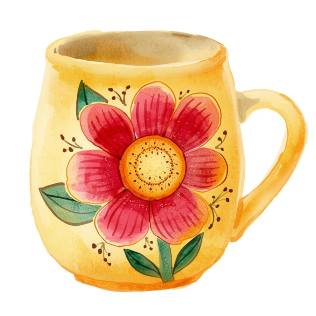 水彩花柄マグカップ クリップアートセット(全17点)|PNG Watercolor Floral Mug Clipart Set (17 PNGs)