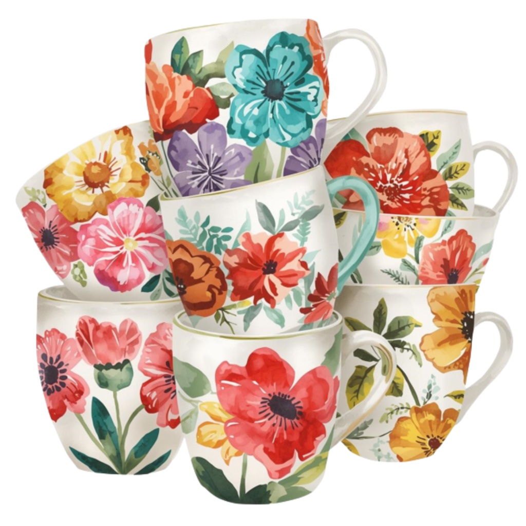水彩花柄マグカップ クリップアートセット(全17点)|PNG Watercolor Floral Mug Clipart Set (17 PNGs)