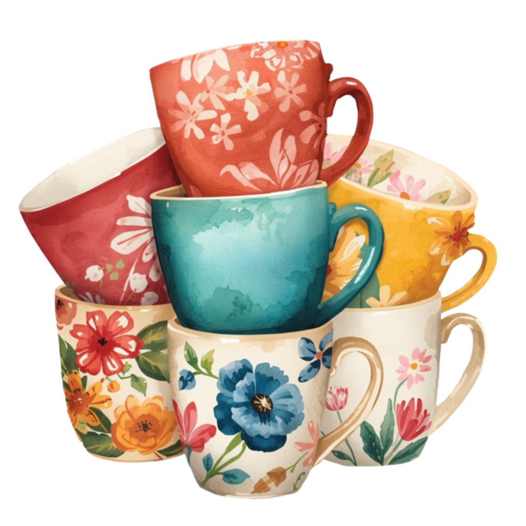 水彩花柄マグカップ クリップアートセット(全17点)|PNG Watercolor Floral Mug Clipart Set (17 PNGs)