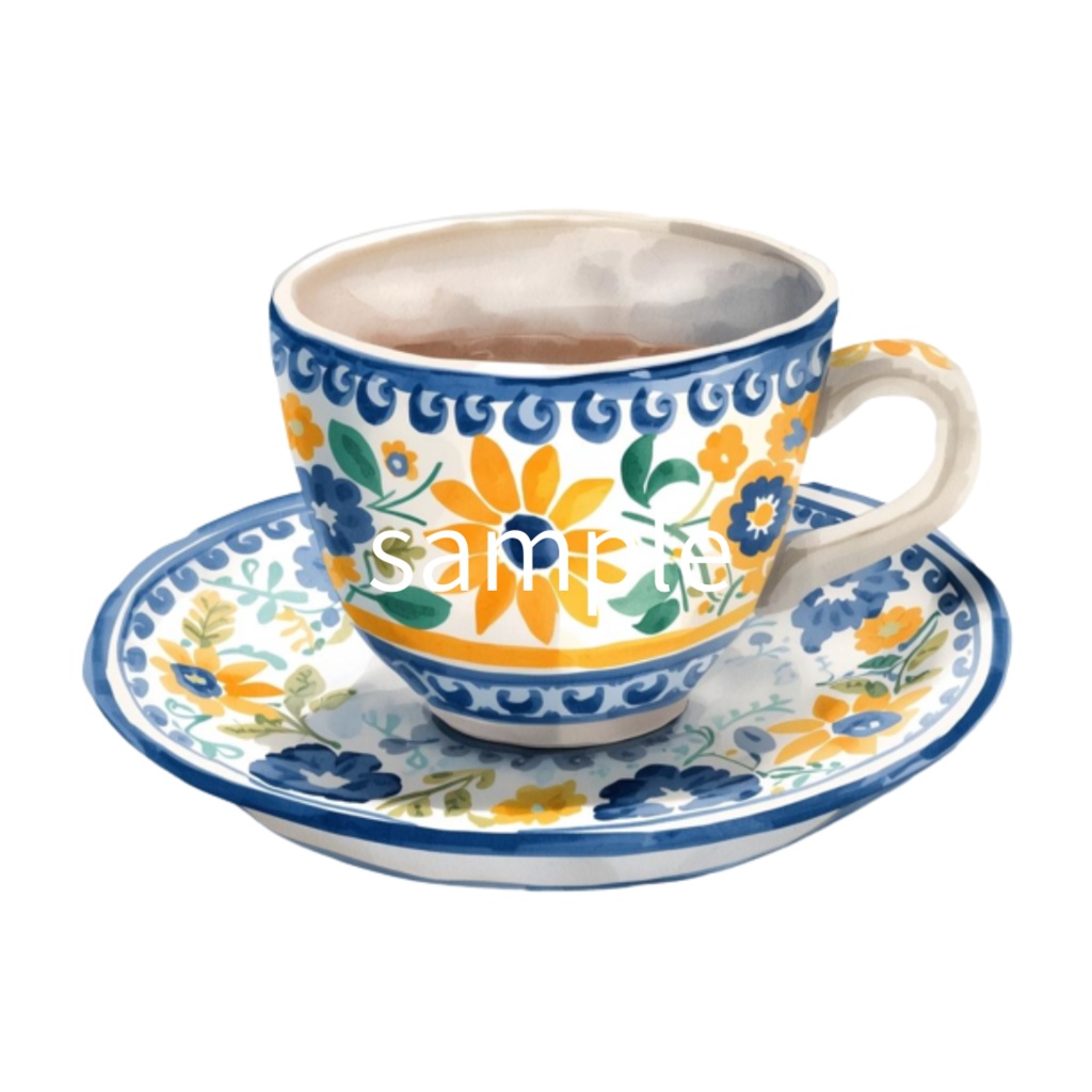水彩ティーカップ コレクション(全12点)| Watercolor Teacup Clipart Collection (12 PNGs)