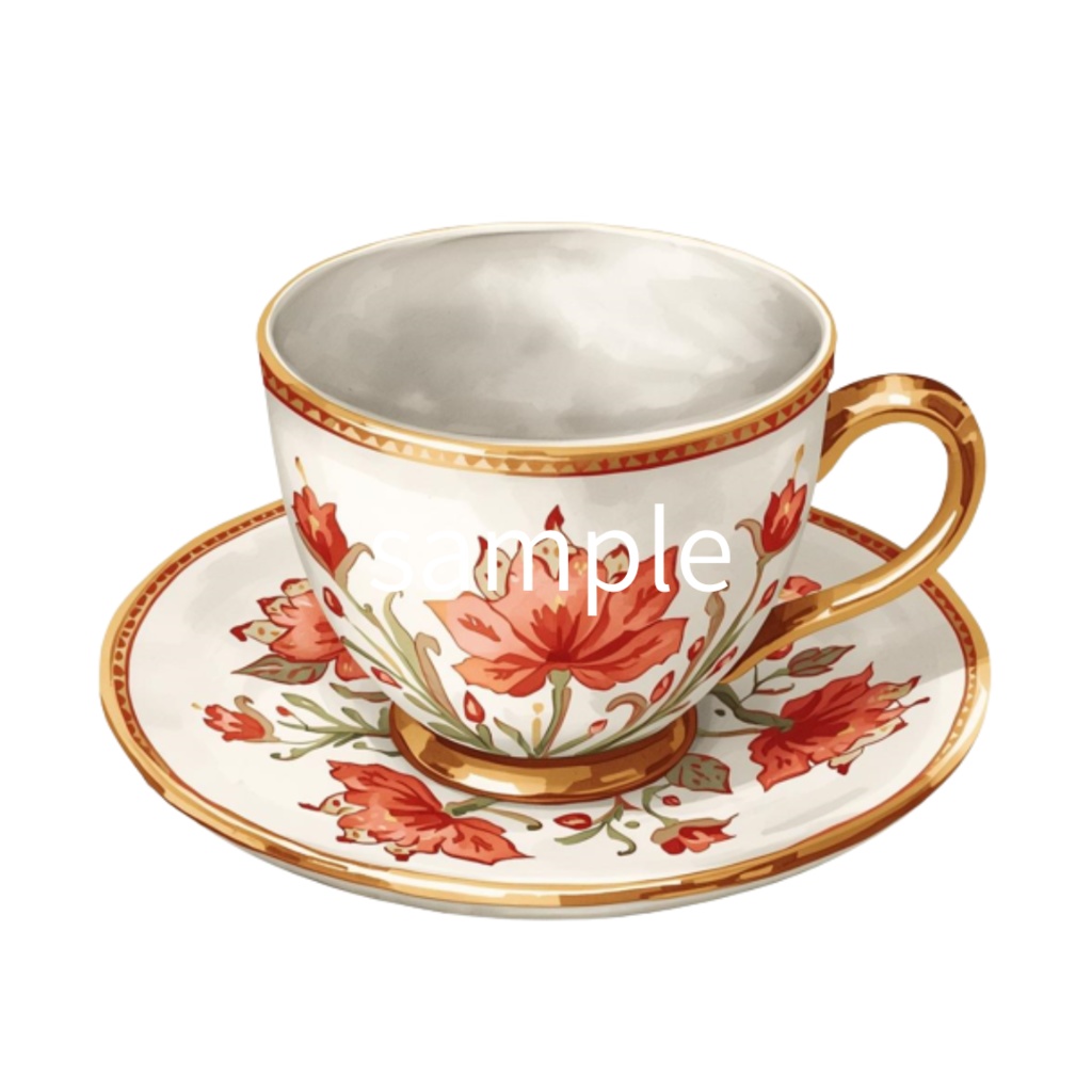 水彩ティーカップ コレクション(全12点)| Watercolor Teacup Clipart Collection (12 PNGs)