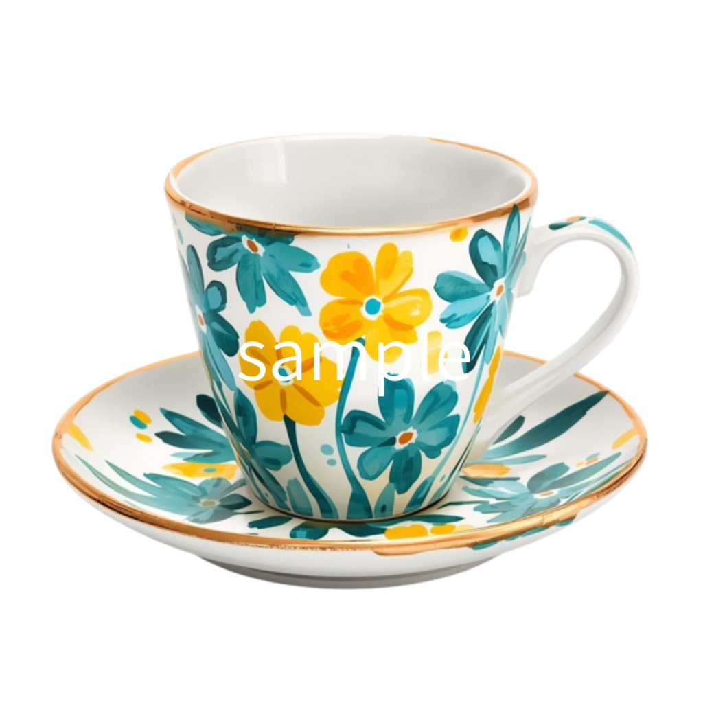 水彩ティーカップ コレクション(全12点)| Watercolor Teacup Clipart Collection (12 PNGs)