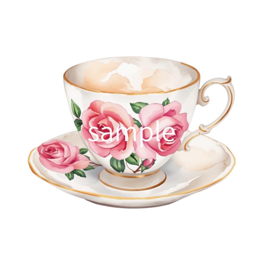 水彩ティーカップ コレクション(全12点)| Watercolor Teacup Clipart Collection (12 PNGs)