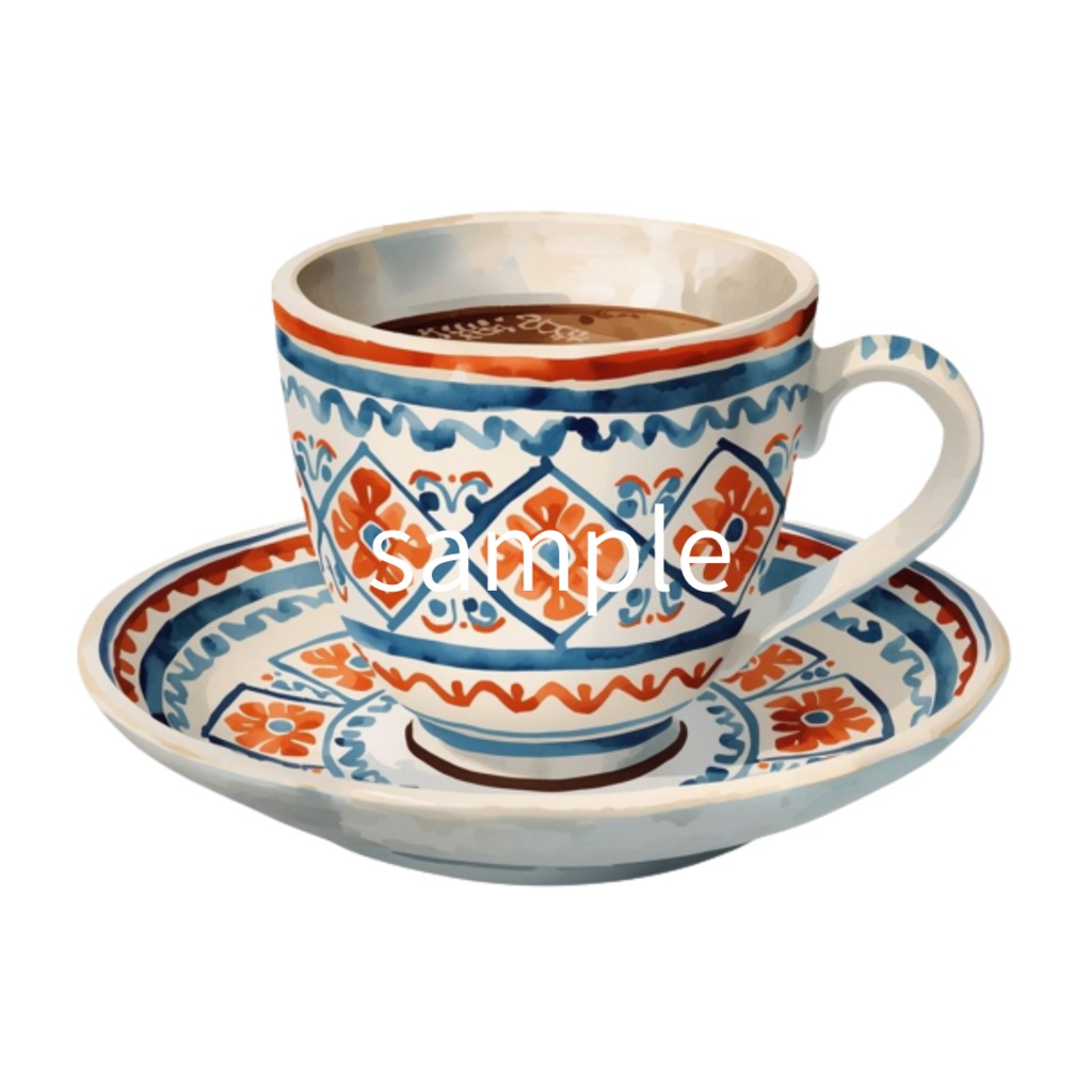 水彩ティーカップ コレクション(全12点)| Watercolor Teacup Clipart Collection (12 PNGs)