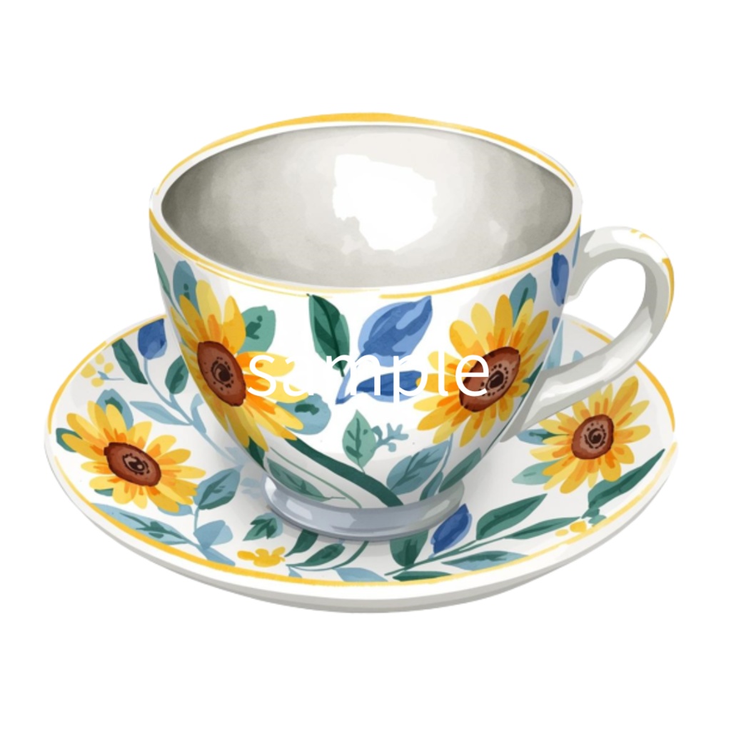 水彩ティーカップ コレクション(全12点)| Watercolor Teacup Clipart Collection (12 PNGs)