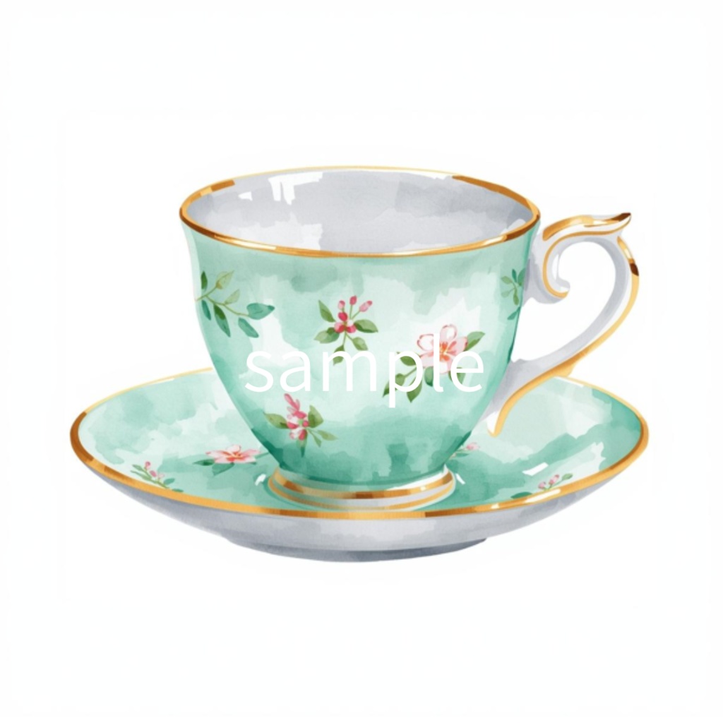 水彩ティーカップ コレクション(全12点)| Watercolor Teacup Clipart Collection (12 PNGs)