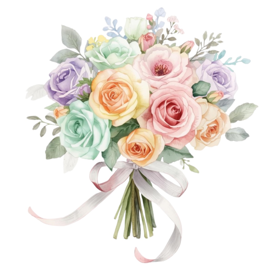 水彩ウェディングブーケ クリップアートセット(全16点)| Watercolor Wedding Bouquet Clipart Set (16 PNGs)