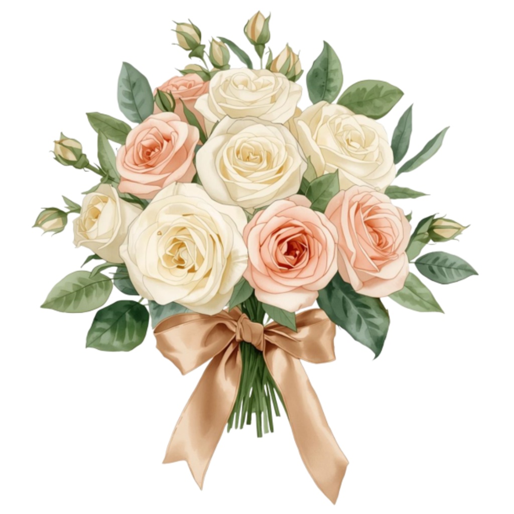 水彩ウェディングブーケ クリップアートセット(全16点)| Watercolor Wedding Bouquet Clipart Set (16 PNGs)