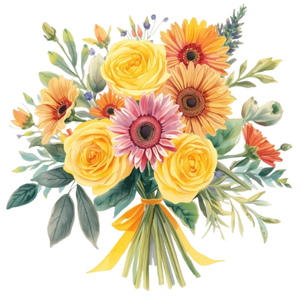 水彩ウェディングブーケ クリップアートセット(全16点)| Watercolor Wedding Bouquet Clipart Set (16 PNGs)