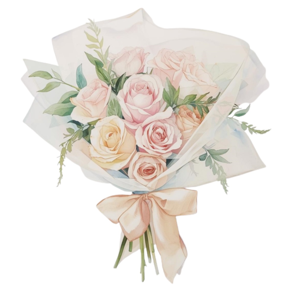 水彩ウェディングブーケ クリップアートセット(全16点)| Watercolor Wedding Bouquet Clipart Set (16 PNGs)