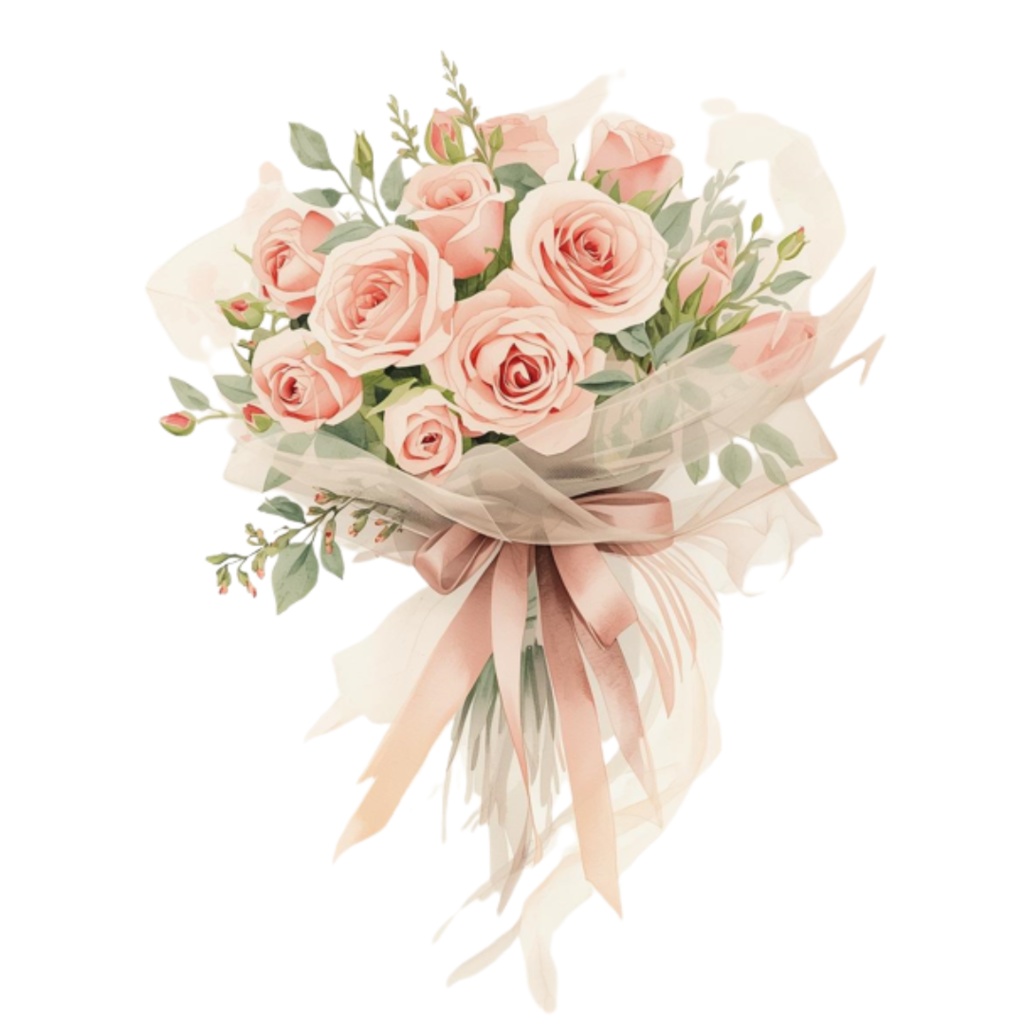 水彩ウェディングブーケ クリップアートセット(全16点)| Watercolor Wedding Bouquet Clipart Set (16 PNGs)