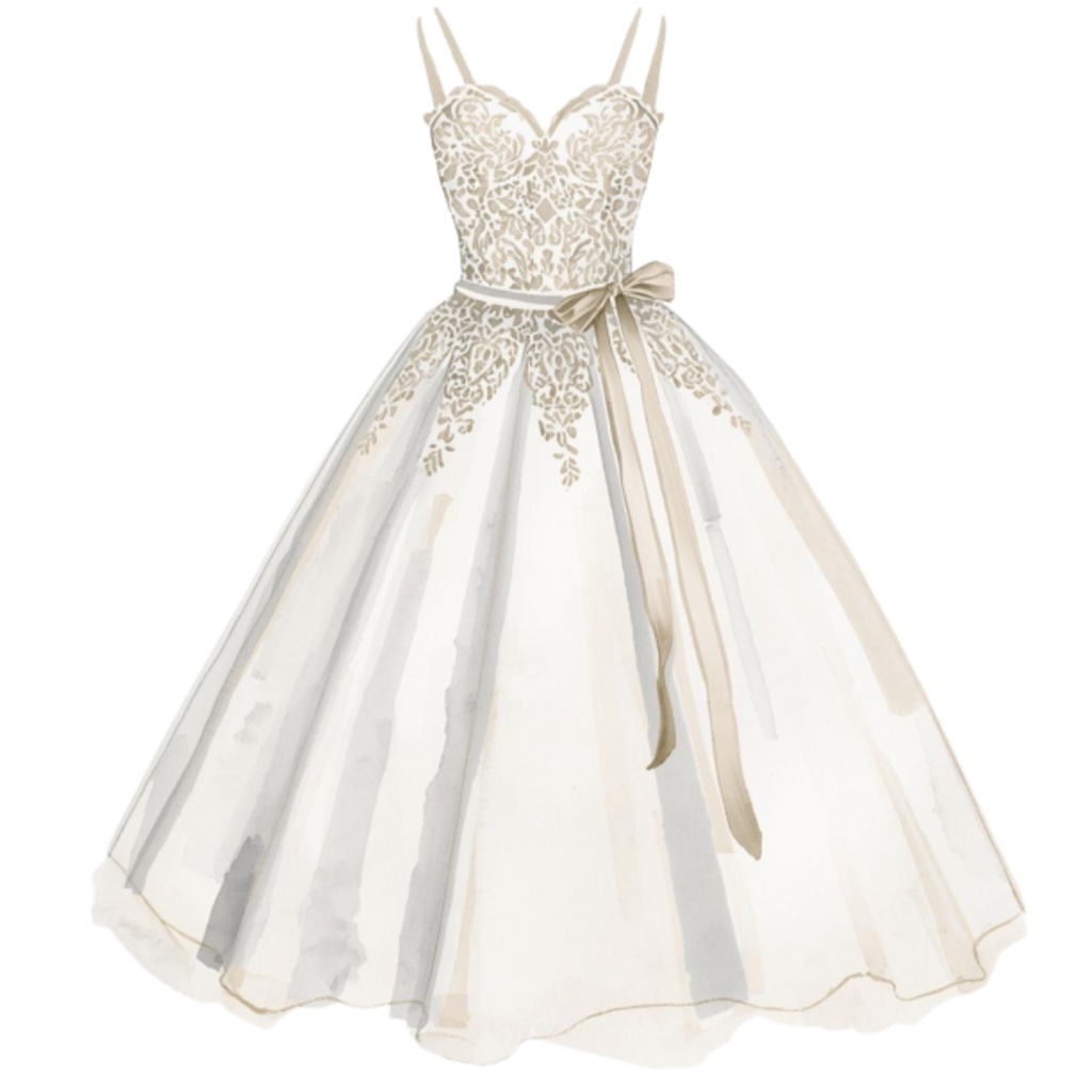 水彩フリルウェディングドレス クリップアートセット(全30点)| Watercolor Frilly Wedding Dress Clipart Set (30 PNGs)