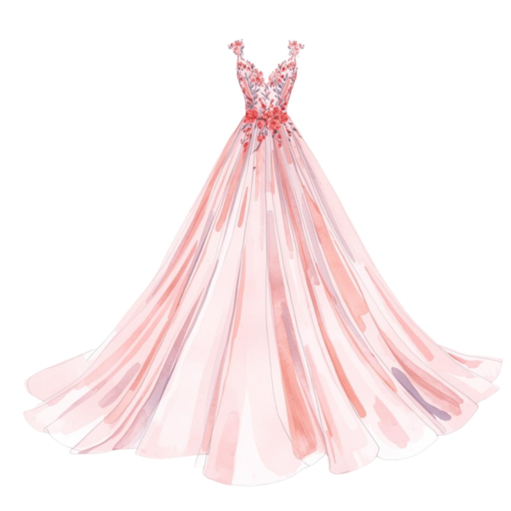 水彩フリルウェディングドレス クリップアートセット(全30点)| Watercolor Frilly Wedding Dress Clipart Set (30 PNGs)