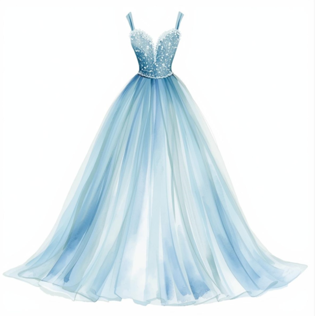 水彩フリルウェディングドレス クリップアートセット(全30点)| Watercolor Frilly Wedding Dress Clipart Set (30 PNGs)